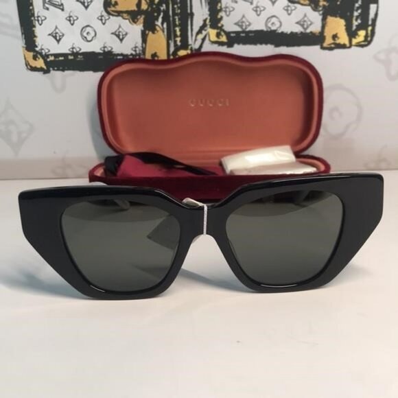 New Authentic Gucci Black Cat-Eye Sunglasses GG0641s 001 - Picture 5 of 11